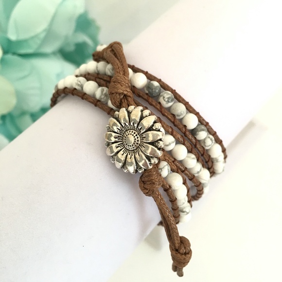 White Bohemian Stone Bead Wrap Bracelet - Picture 3 of 6
